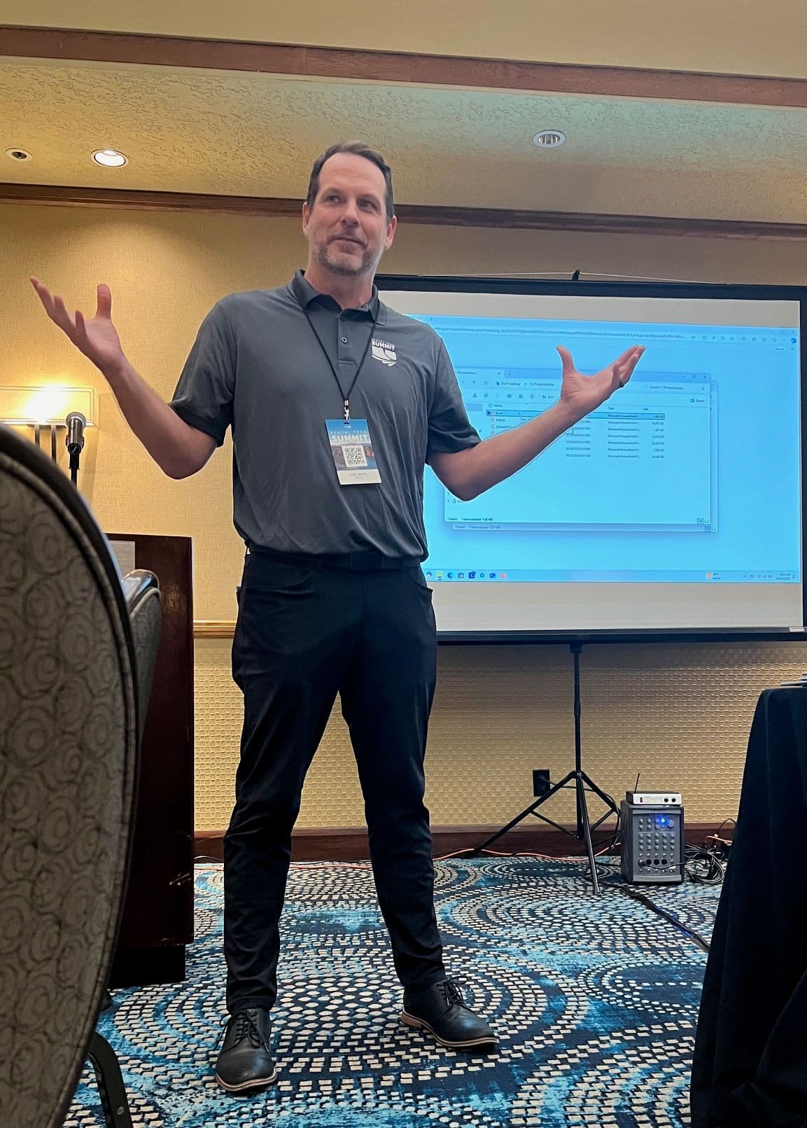 DentiMax CTO and Founder Lee Varney talks about the new Flow web-based practice management software that was launched at Friday's Dental Tech Summit in Mesa, Arizona. | Image Credit: © Stan Goff