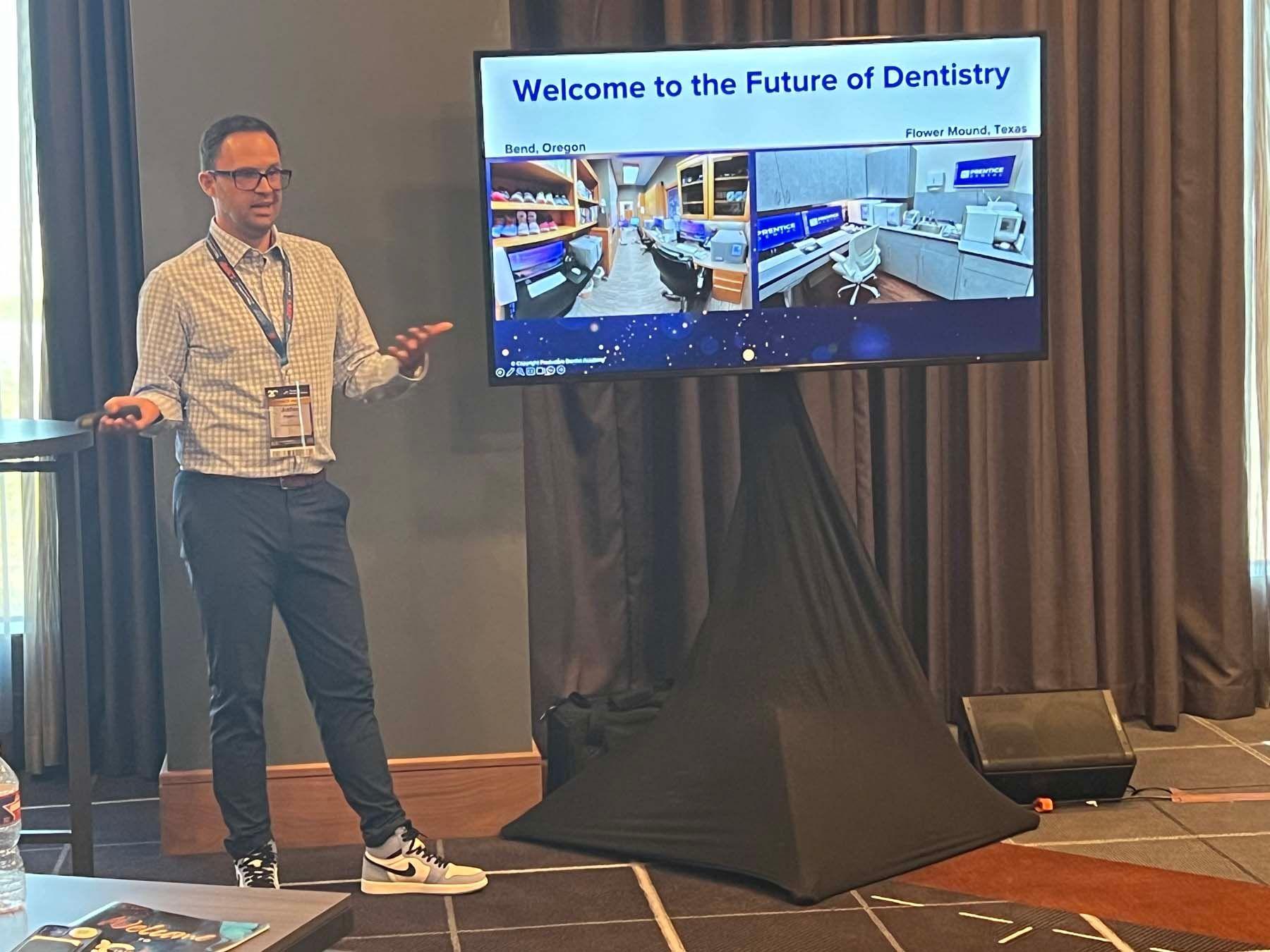 Joshua Prentice, DDS, spoke Friday morning on how integrating AI-powered chairside solutions from Glidewell have transformed his Flower Mound, Texas practice. | Image Credit: © Stan Goff