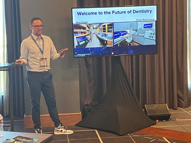 Joshua Prentice, DDS, spoke Friday morning on how integrating AI-powered chairside solutions from Glidewell have transformed his Flower Mound, Texas practice. | Image Credit: © Stan Goff