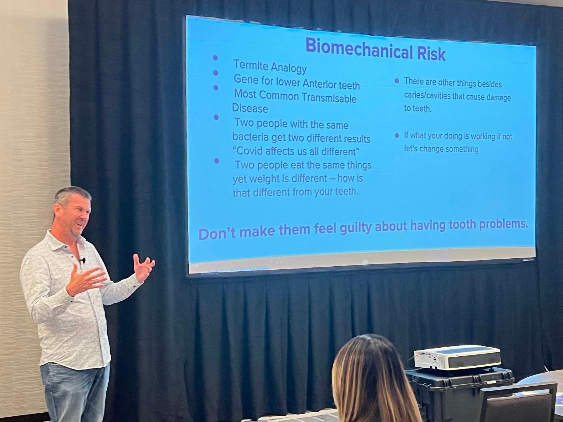 Wade Kifer, DDS, talks about the importance of effective communication to successful patient care at the PDA conference. | Image Credit: © Stan Goff